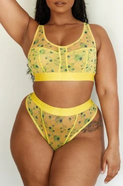 Lounge Underwear Floral Mesh Bralette (Set) - Yellow BH Ohne Bügel Sets