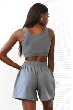 Lounge Underwear Essential Crop Top (Set) - Charcoal Shorts