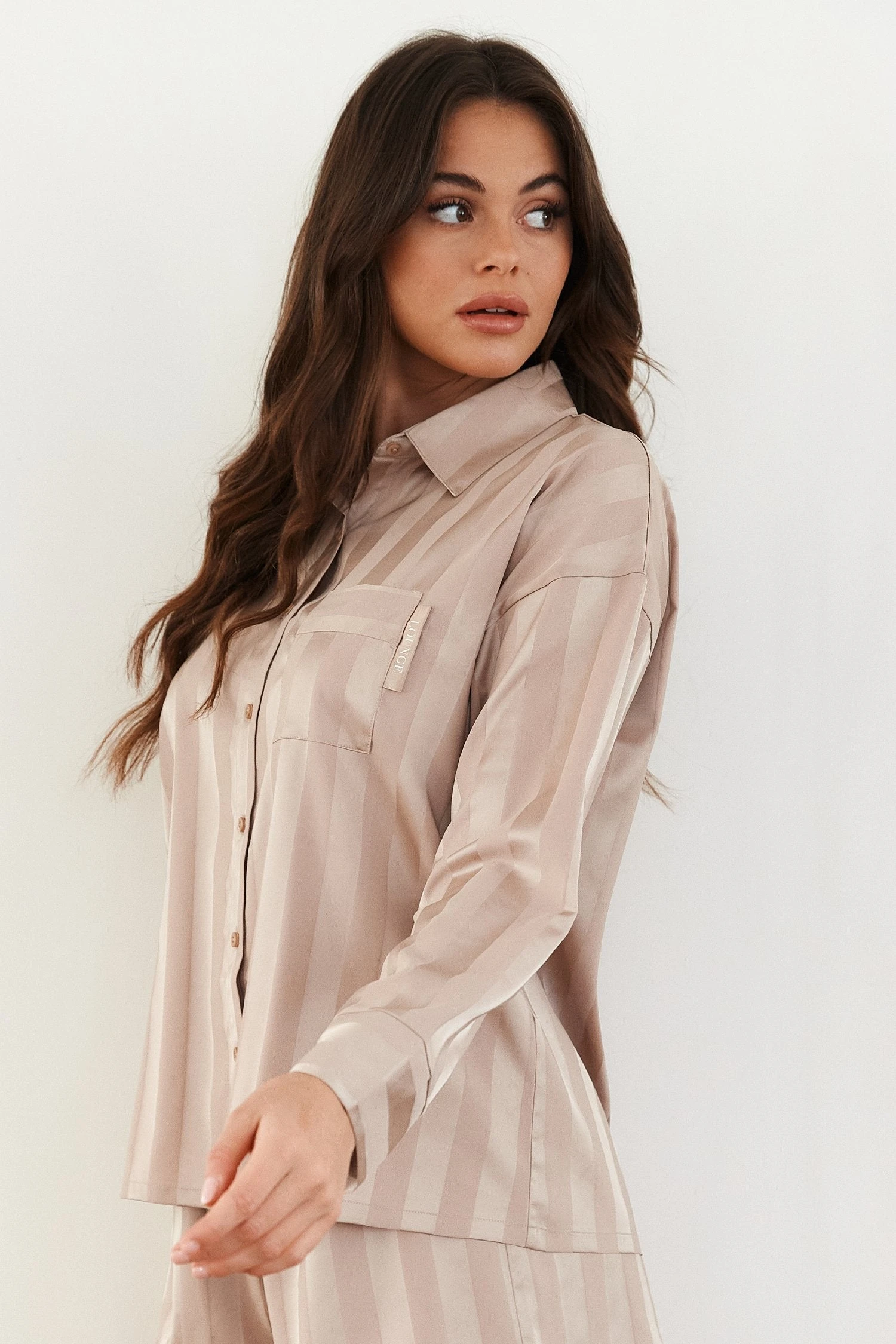 2MinkStripedSatinPyjamaShirt-Danielle.jpg Lounge Underwear Striped Satin Pyjama Shirt - Mink Bestsellers