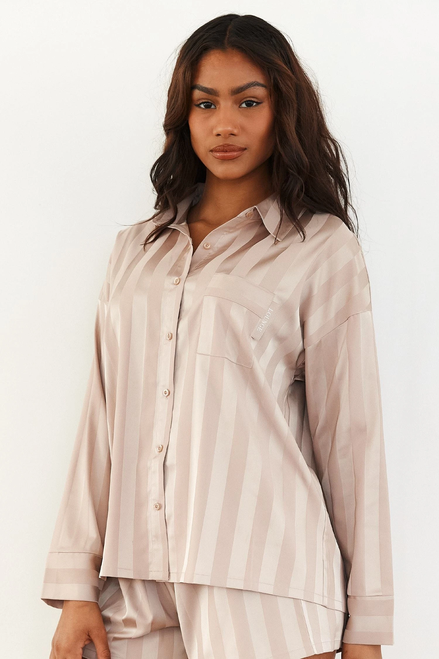 2MinkStripedSatinPyjamaShirt-Nayeli.jpg Lounge Underwear Striped Satin Pyjama Shirt - Mink Bestsellers