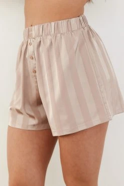 Lounge Underwear Striped Satin Pyjama Shorts - Mink
