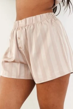 Lounge Underwear Striped Satin Pyjama Shorts - Mink