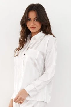 Lounge Underwear Striped Satin Pyjama Shirt - Pearl