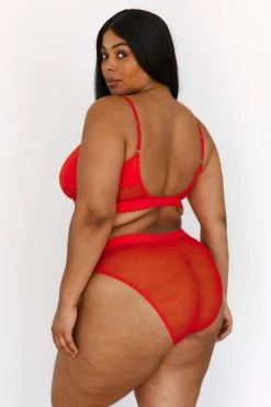 Lounge Underwear BH Ohne Bügel Sets Mesh Bra (Set) - Red