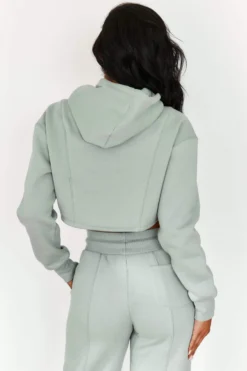 Lounge Underwear Comfy Cosy Cropped Hoodie - Sage Tops Und Hoodys