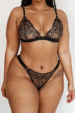 Lounge Underwear Embroidered Triangle Bra (Set) - Black