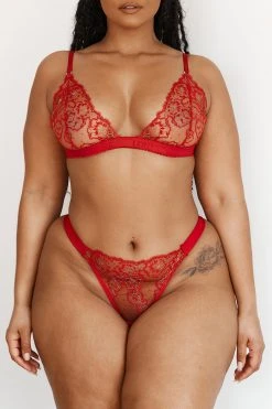 Lounge Underwear Bestsellers Embroidered Triangle Bra (Set) - Maroon