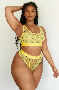 Lounge Underwear Floral Mesh Bralette (Set) - Yellow BH Ohne Bügel Sets