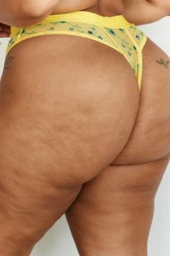 Lounge Underwear Floral Mesh Thong - Yellow String Und Slip