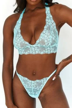 Lounge Underwear BH Ohne Bügel Sets Lace Triangle Bra (Set) - Aqua Blue