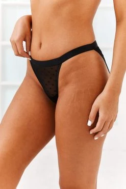 Lounge Underwear String Und Slip Love Heart Mesh Triangle Briefs - Black