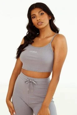 Lounge Underwear Outlet Ribbed Crop Top (Set) - Charcoal