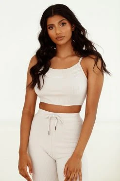 Lounge Underwear Outlet Outlet Ribbed Crop Top (Set) - Oatmeal Cream