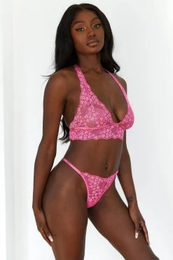 Lounge Underwear Lace Triangle Bra (Set) - Hot Pink