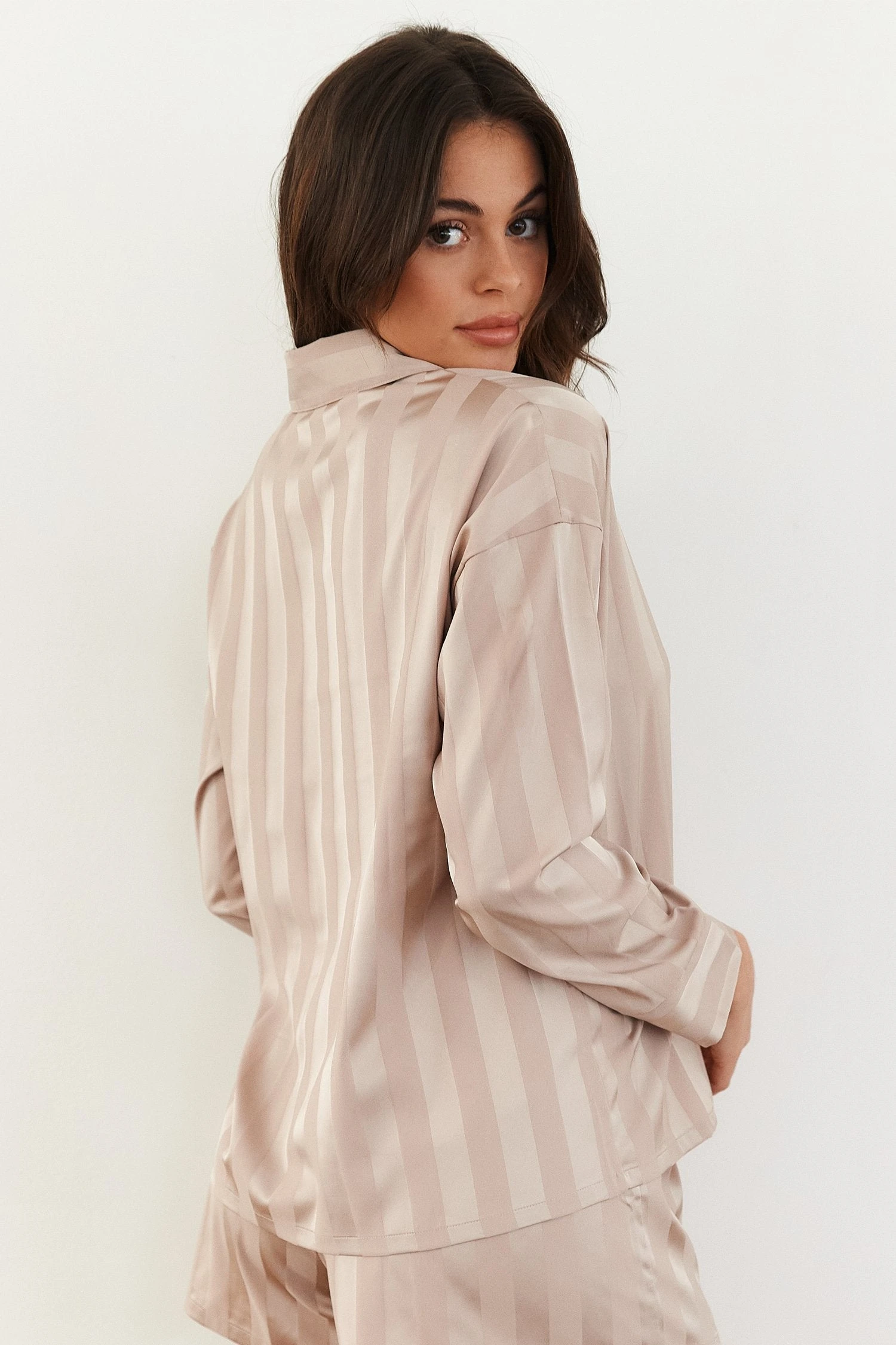 3MinkStripedSatinPyjamaShirt-Danielle.jpg Lounge Underwear Striped Satin Pyjama Shirt - Mink Bestsellers