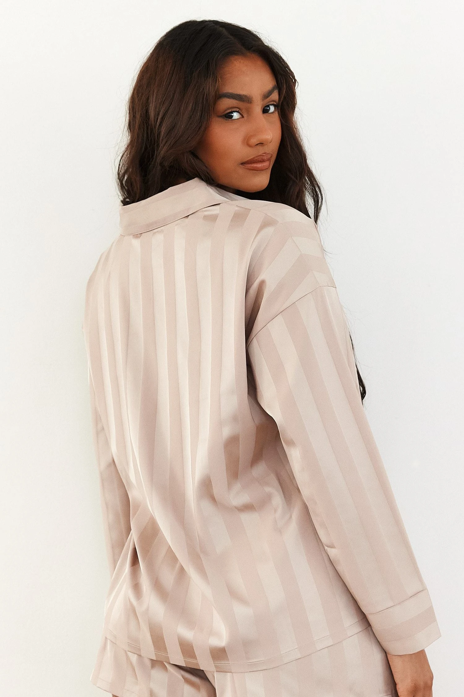 3MinkStripedSatinPyjamaShirt-Nayeli.jpg Lounge Underwear Striped Satin Pyjama Shirt - Mink Bestsellers