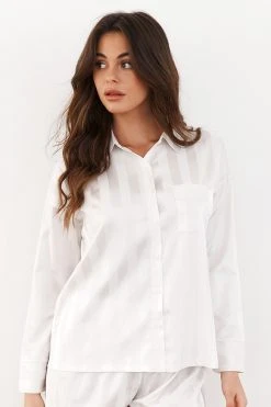 Lounge Underwear Striped Satin Pyjama Shirt - Pearl