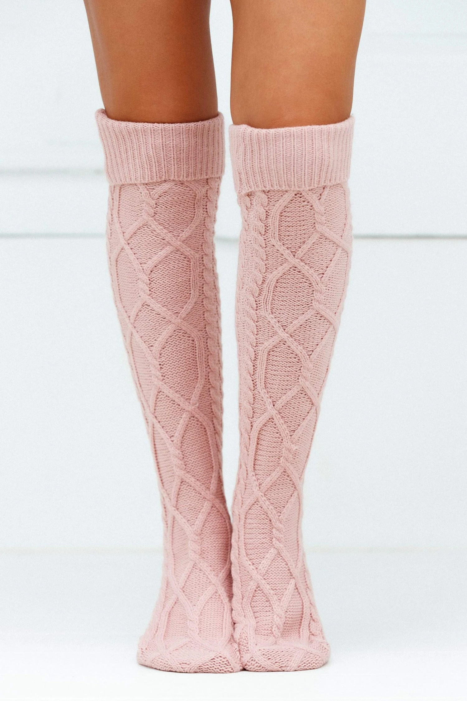 3PinkKneeHighKnittedSocks-Mollie_S-M.jpg Lounge Underwear Outlet Outlet Knee-High Cosy Knitted Socks - Pink