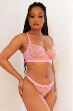 Lounge Underwear Two-tone Blossom Balcony Bra (Set) - Pink