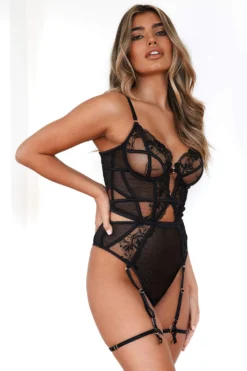 Lounge Underwear Lace Priya Bodysuit - Black