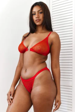 Lounge Underwear BH Ohne Bügel Sets Love Heart Mesh Triangle Bra (Set) - Red