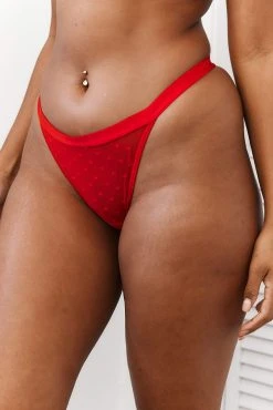 Lounge Underwear Love Heart Mesh Triangle Thong - Red