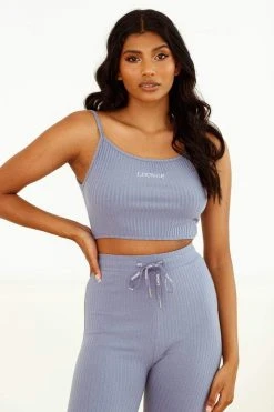 Lounge Underwear Outlet Outlet Ribbed Crop Top (Set) - Smoked Blue
