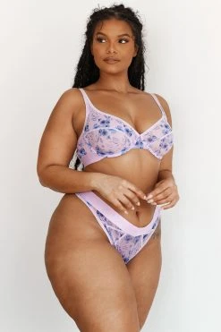 Lounge Underwear Floral Mesh Balcony Bra (Set) - Lilac Bügel-BH Sets
