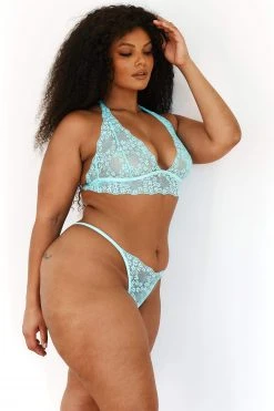 Lounge Underwear BH Ohne Bügel Sets Lace Triangle Bra (Set) - Aqua Blue
