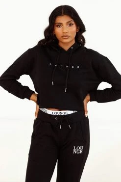 Lounge Underwear Tops Und Hoodys Cropped Hoodie - Black