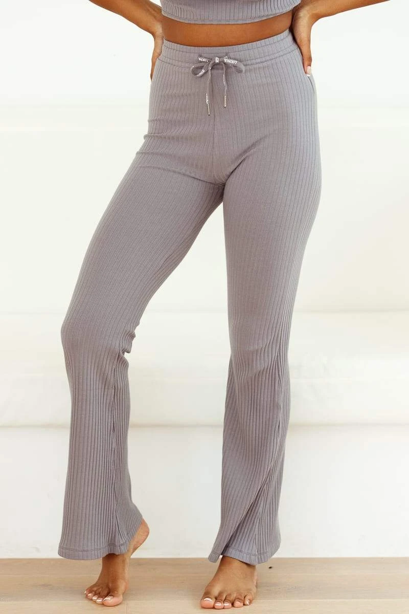 4CharcoalRibbedFlaresNikki_9bfa01f4-c0a0-4eff-9d80-c07147e6ab8f.jpg Lounge Underwear Outlet Ribbed Flared Trousers (Set) - Charcoal