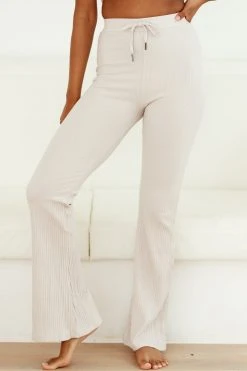 Lounge Underwear Outlet Ribbed Flared Trousers (Set) - Oatmeal Cream