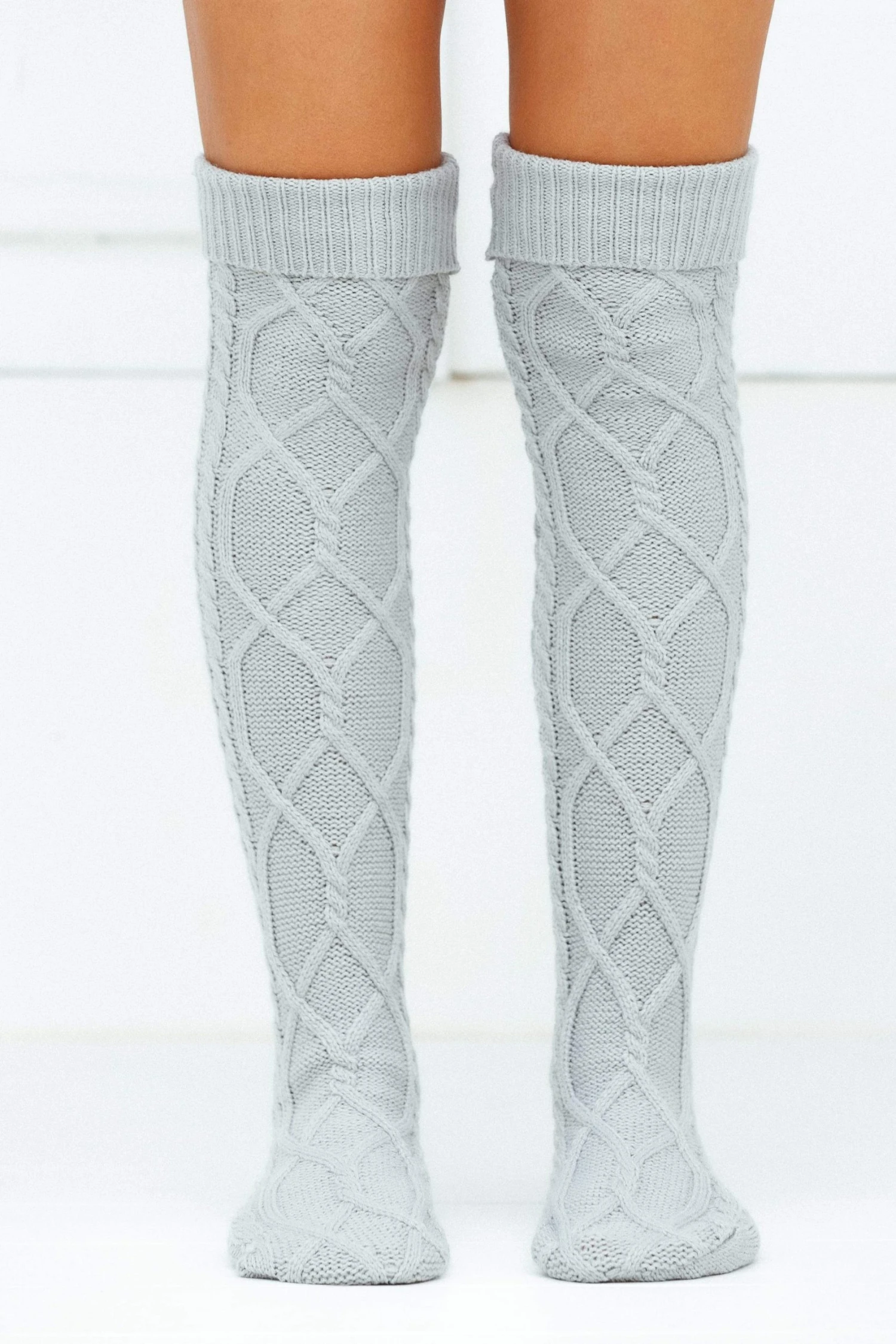 4GreyKneeHighKnittedSocks-Mollie_S-M.jpg Lounge Underwear Knee-High Cosy Knitted Socks - Grey Schlaf