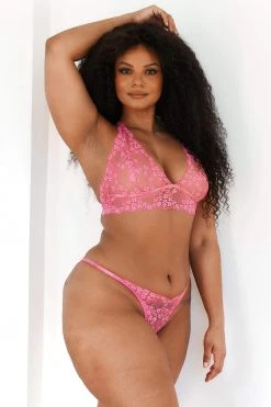 Lounge Underwear Lace Triangle Bra (Set) - Hot Pink