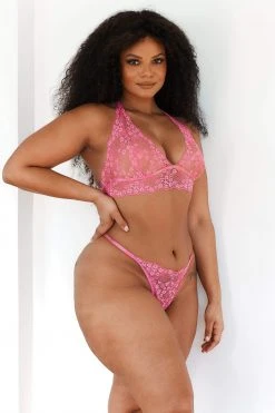 Lounge Underwear Lace Triangle Bra (Set) - Hot Pink