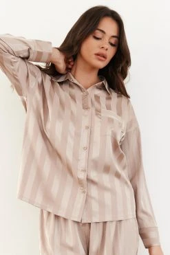 Lounge Underwear Striped Satin Pyjama Shirt - Mink Bestsellers 5 Lounge Underwear Striped Satin Pyjama Shirt - Mink Bestsellers