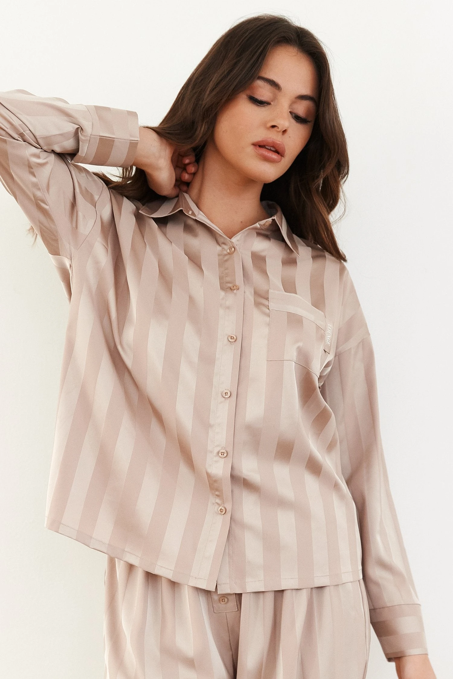 4MinkStripedSatinPyjamaShirt-Danielle.jpg Lounge Underwear Striped Satin Pyjama Shirt - Mink Bestsellers