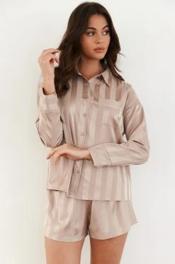Lounge Underwear Striped Satin Pyjama Shorts - Mink
