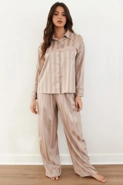 Lounge Underwear Bestsellers Striped Satin Pyjama Trousers - Mink
