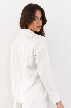 Lounge Underwear Striped Satin Pyjama Shirt - Pearl