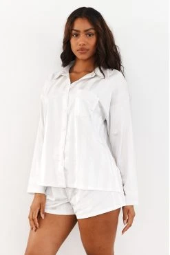 Lounge Underwear Striped Satin Pyjama Shorts - Pearl