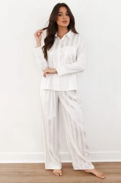 Lounge Underwear Schlaf Striped Satin Pyjama Trousers - Pearl 5 Lounge Underwear Schlaf Striped Satin Pyjama Trousers - Pearl