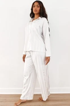 Lounge Underwear Schlaf Striped Satin Pyjama Trousers - Pearl 9 Lounge Underwear Schlaf Striped Satin Pyjama Trousers - Pearl