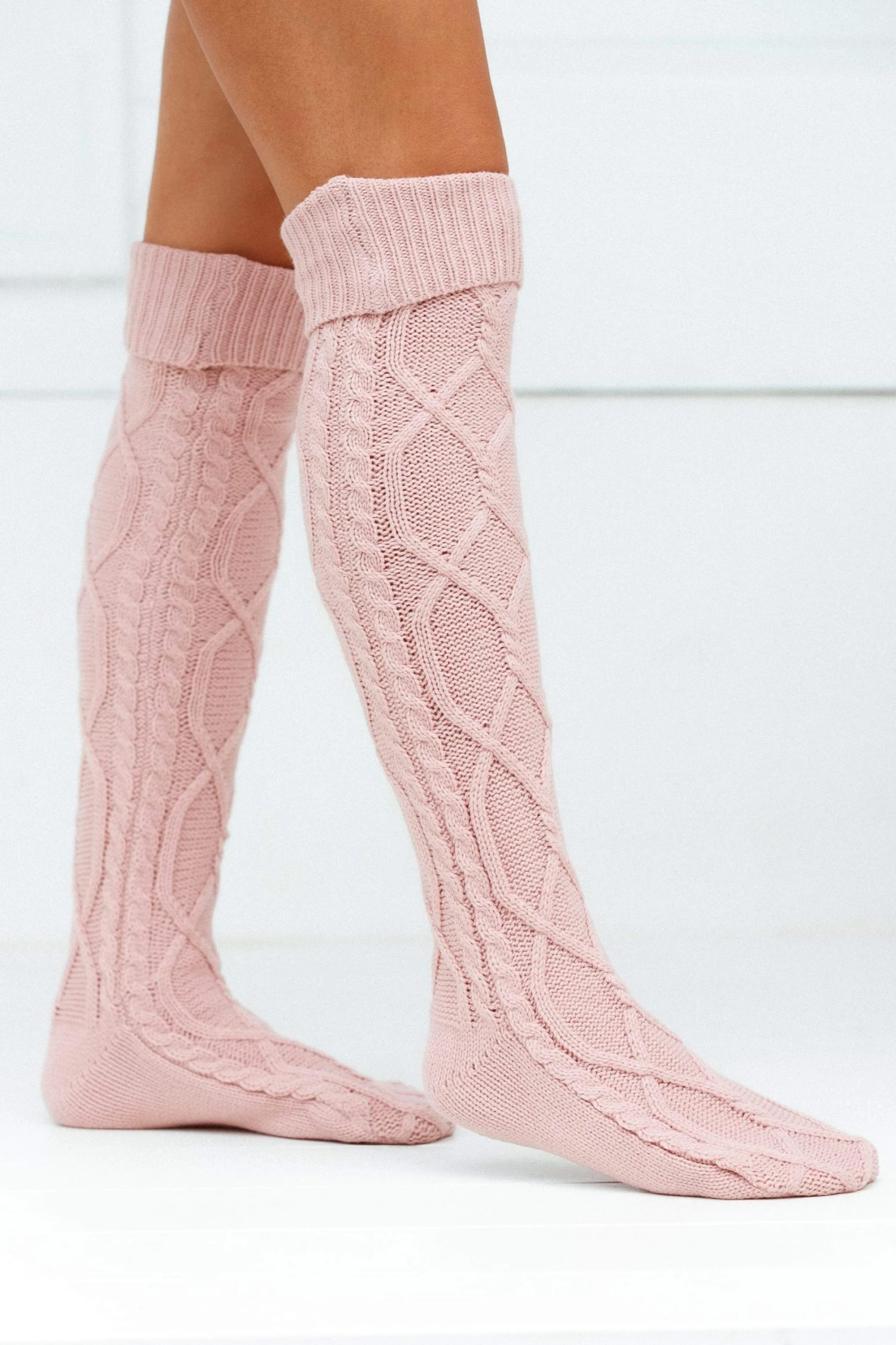 4PinkKneeHighKnittedSocks-Mollie_S-M.jpg Lounge Underwear Outlet Outlet Knee-High Cosy Knitted Socks - Pink