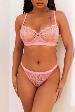 Lounge Underwear Two-tone Blossom Balcony Bra (Set) - Pink