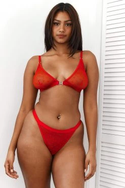 Lounge Underwear BH Ohne Bügel Sets Love Heart Mesh Triangle Bra (Set) - Red