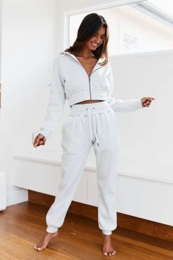 Lounge Underwear Zip Up Scrunchie Hoodie - Ash White