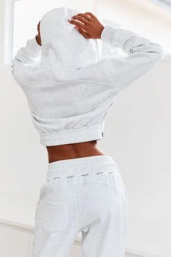Lounge Underwear Zip Up Scrunchie Hoodie - Ash White