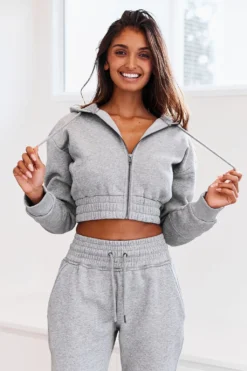 LOUNGE UNDERWEAR Sales 47 Lounge Underwear Zip Up Scrunchie Hoodie - Grey Tops Und Hoodys