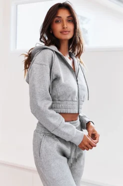 Lounge Underwear Zip Up Scrunchie Hoodie - Grey Tops Und Hoodys